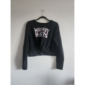 Rock & Roll Cowgirl Whiskey Nights Long Sleeve Crop Sweater Lg